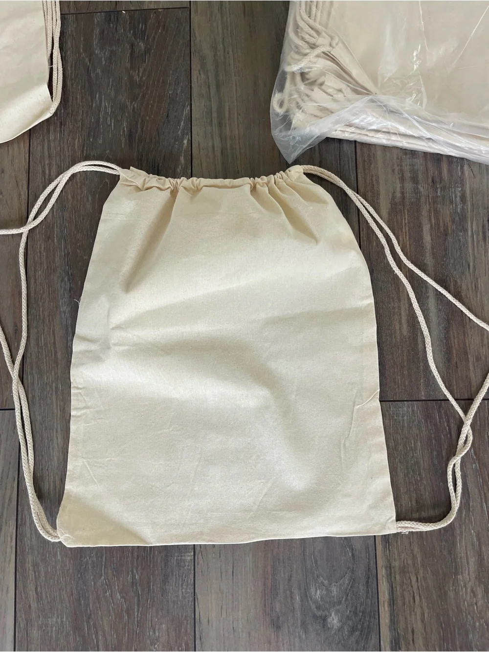 Beige canvas drawstring cotton backpacks 15 bag in total brand new never used